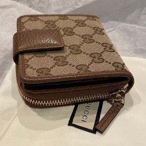 GUCCI BIFOLD GG BROWN CANVAS LEATHER WALLET